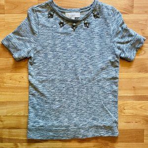 Ann Taylor LOFT Embellished Short Sleeve Top Gray  Size XS
